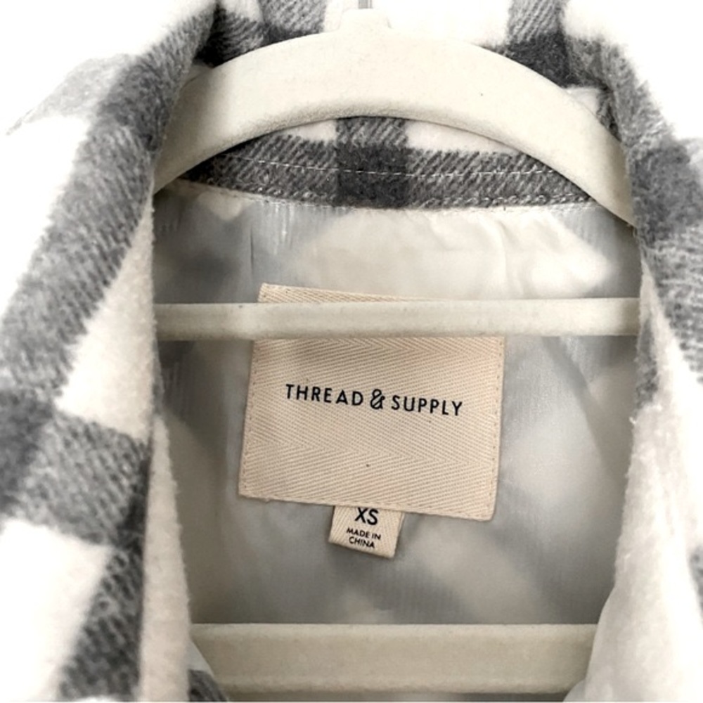 Thread & Supply Plaid Shacket Button Front Gray C… - image 6